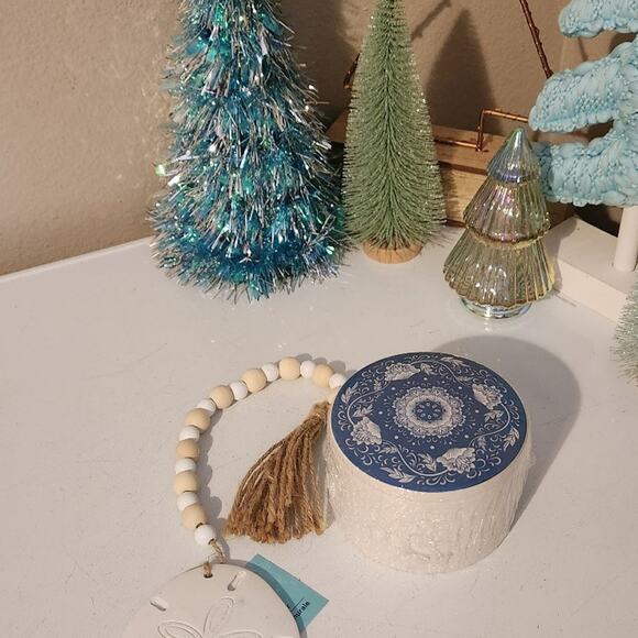 Decor boho calm natural beach short beaded garland & ceramic dish with lid new - Picture 10 of 12